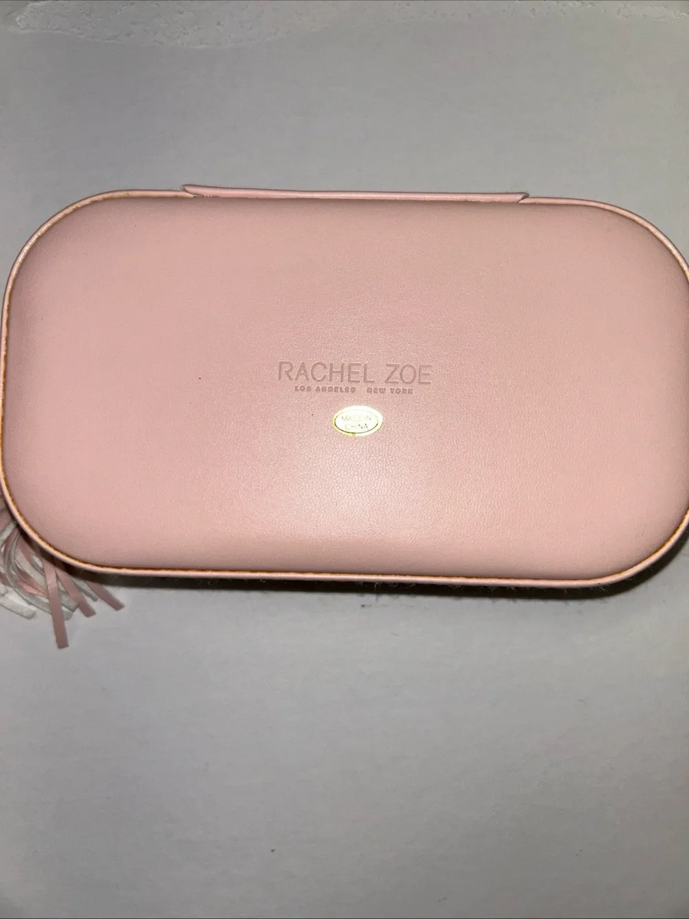 Rachel Zoe Pink Faux Leather Travel Jewelry Case Floral Embroidery Tassel Zipper